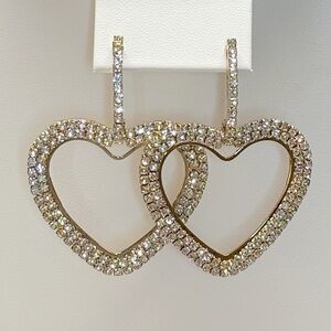 NWT Gold Heart Rhinestone Earrings